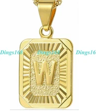 Men & Women's Shiny 18K Gold Filled Alphabet Letter "W" Pendant + Necklace Chain