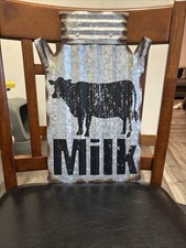 Rustic Metal Milk Sign with Cow Silhouette