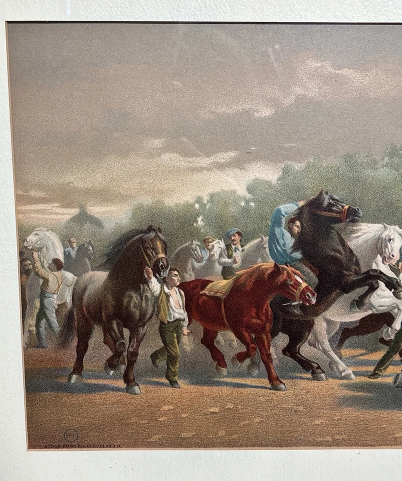 Litografía de piedra de feria de caballos Rosa Bonheur de la década de 1890 HT Stock Food Co publicidad caballos Foto 3 de 4