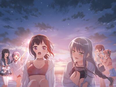 Anime bang dream ran mitake girls braids sunset glow sky Playmat Gaming Mat Desk
