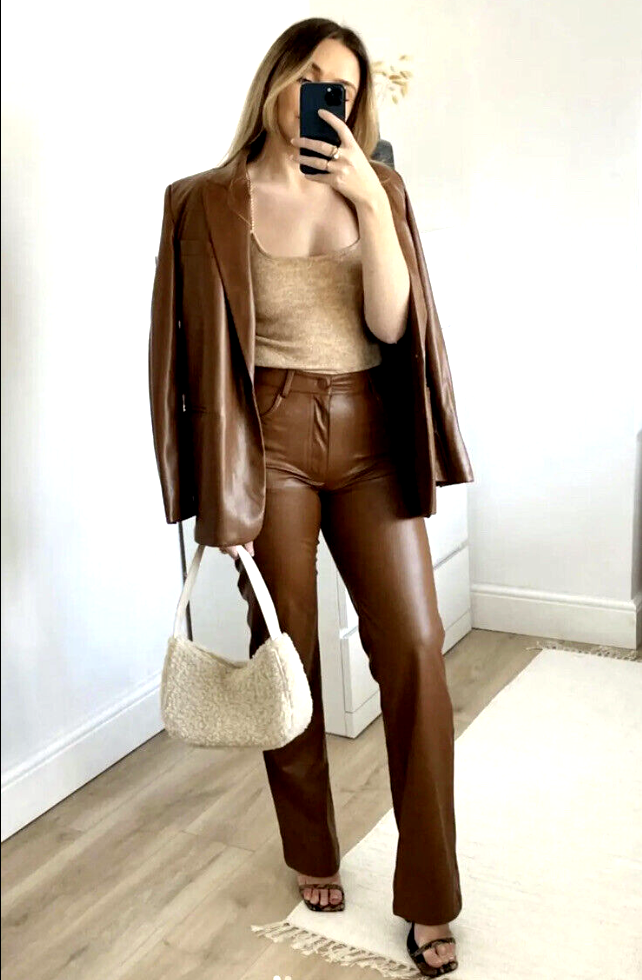 ZARA NEW WOMAN FAUX LEATHER BLAZER JACKET CAMEL 1255/740 XS S M L