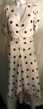NWT A New Day Cream/Black Polka Dot High Low Short Puff Sleeve Ruched SheerDress