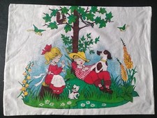 Vintage 80er Jahre bedruckt verwandelt Geschirrtuch Baumwolle traditionelles Design 17x13"