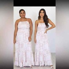 Pink Lily Maxi Dress medium tan patchwork boho sundress lightweight
