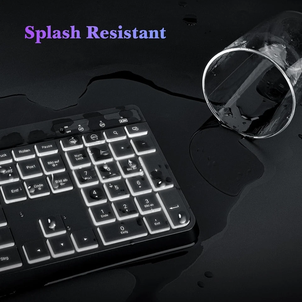 Tastatur Gaming Beleuchtet Kabellos Computer PC 2,4GHz Ergonomisch Leise B528 - Bild 4 von 4