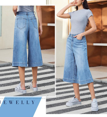   JEWELLY Capri Jeans Extra Weites Bein Hoher Bund Wide Leg Gr. 34-42 *709