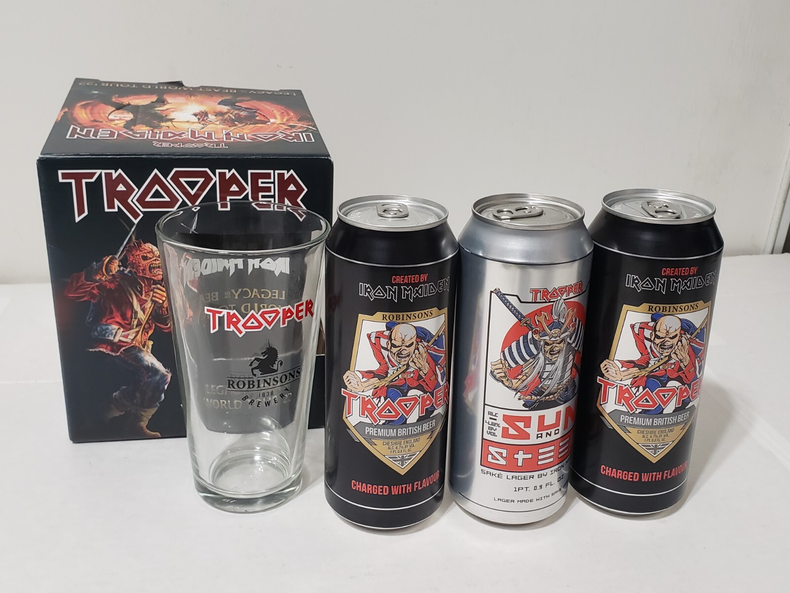 IRON MAIDEN Trooper Beer Legacy Of The Beast Tour 2022 Box Set 1 Glass & 3 Cans eBay