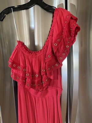 Misa Los Angeles Red With Ruffles One Shoulder Dress Size Small | eBay