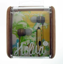 Rare Skullcandy Holua Wood In-Ear Earbuds With Mic in Gold - New