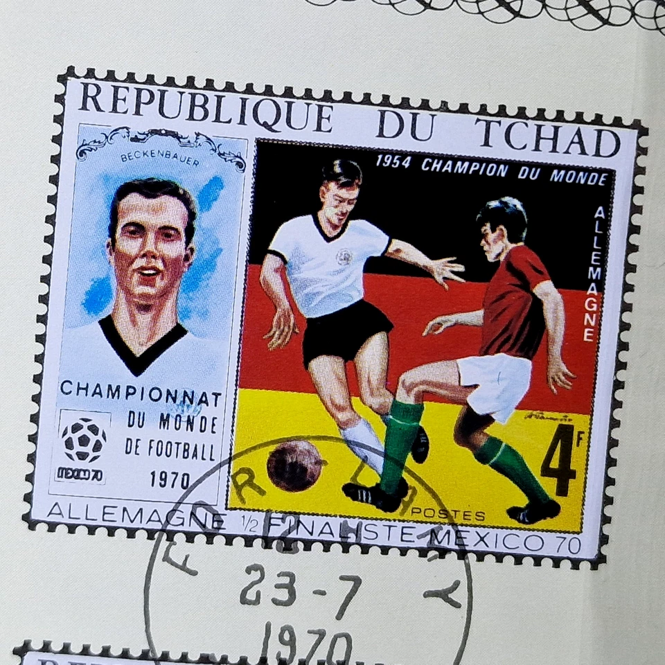 Chad 1970 imperforate - CTO- Soccer Game - 2 Stamps Block - Image 2 of 3