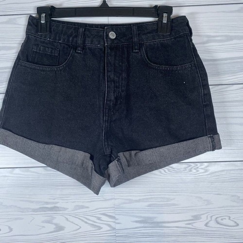 Pacsun Damen Gr. 26 Mom Shorts schwarz Denim hoher Bund Bündchen Saum Baumwolle