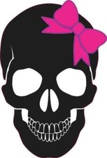 3.5x5 Black Skull with Pink and Purple Bow Sticker Vinyl Window Decal Stickers