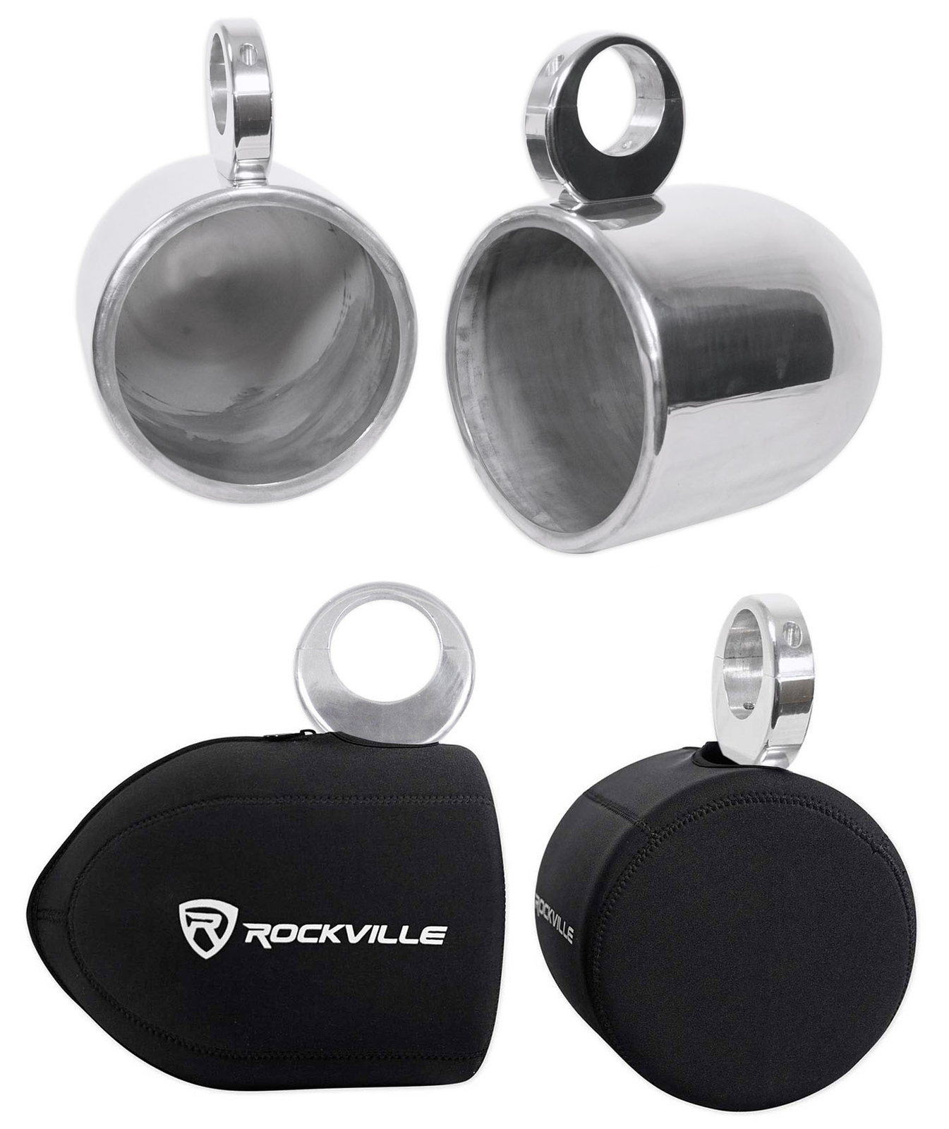 Пара динамиков Rockville MAC90S из 8 серебристых алюминиевых колонок для вейкборда чехлы