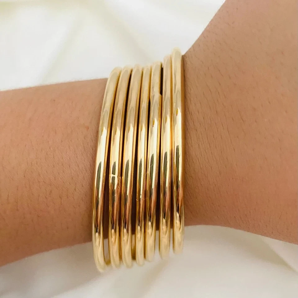 Set of 7 Brass bangles, Stacking Handmade Brass Gold Jewelry Women bangle - Image 2 of 4