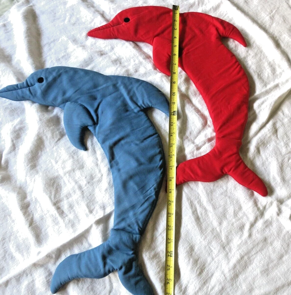 Tela colgante de pared vintage de dos delfines suave escultura guardería 23 x 16 cada uno Foto 2 de 4