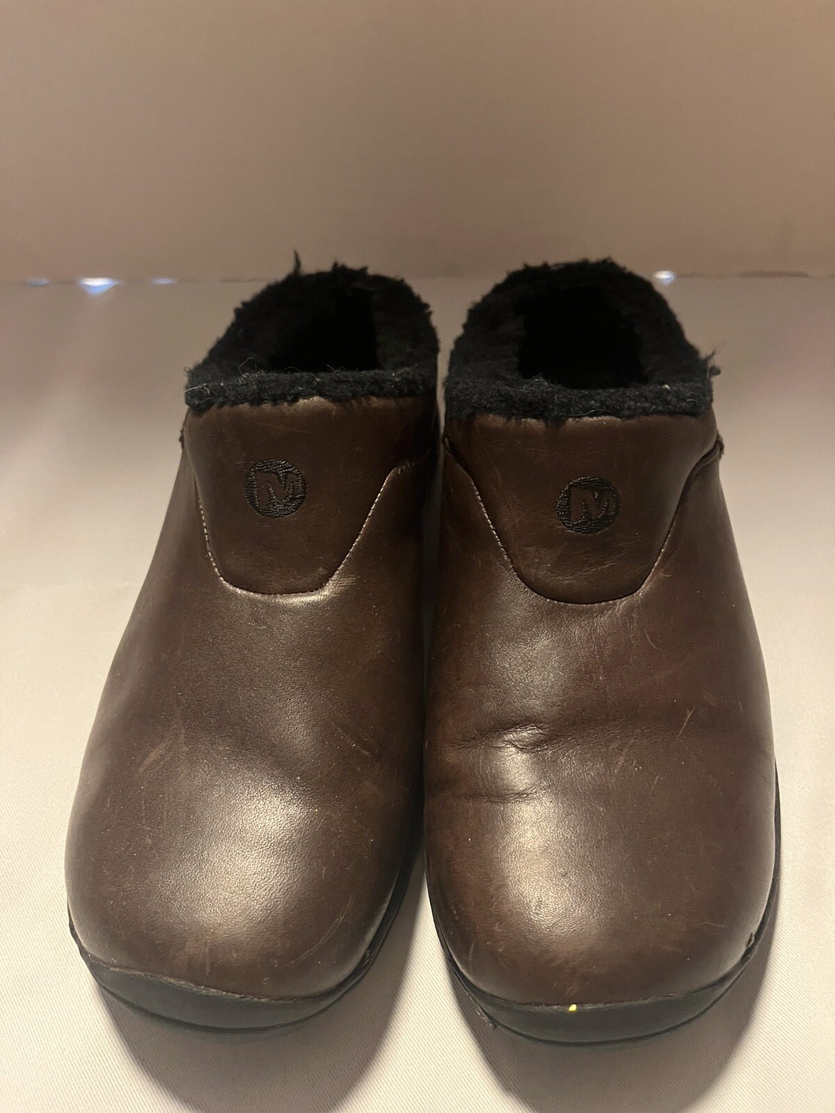 Zoccoli Merrell donna taglia 8 Encore marrone ghiaccio scarpe mules foderate in pelliccia slip on