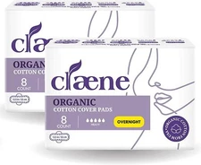 Claene Organic Cotton Cover Pads Sanitary Napkins With Wings Vegan 2 Pack 16 CT