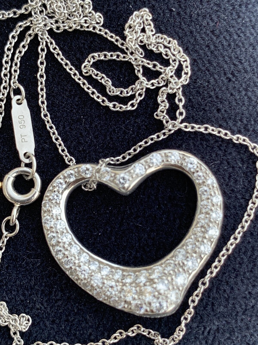 Tiffany & Co Platinum Elsa Peretti Diamond 22mm Heart Necklace .84