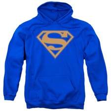 SUPERMAN BLUE  ORANGE SHIELD Licensed Adult Hooded Sweatshirt Hoodie SM-3XL