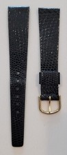 Bulova/Accutron 17.5mm 18mm Black Lizard Watch Strap Band  Gold Tone Buckle NOS