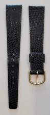 Bulova/Accutron 17.5mm 18mm Black Lizard Watch Strap Band & Gold Tone Buckle NOS