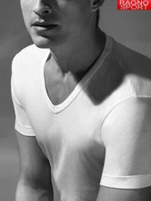 2 MAGLIETTE UOMO RAGNO 601418 BIANCO NERO BLU GRIGIO SCOLLO V MANICA CORTA COTON