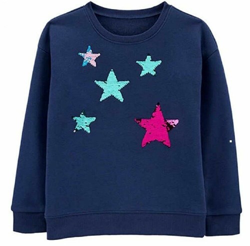 OshKosh B'Gosh Girls Navy Blue Fleece Sweatshirt Flip Sequins - Picture 14 of 14