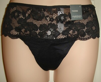 NWT Parisian Black Thong Panty - 7 Large L Panty Sexy Underwear G-String