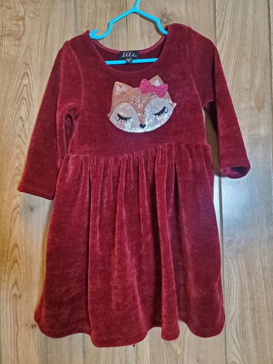 Lilt Toddler Girl Burgundy Corduroy Dress 4T Fox Print Long Sleeves Lilt Toddler Girl Burgundy Corduroy Dress 4T Fox Print Long Sleeves