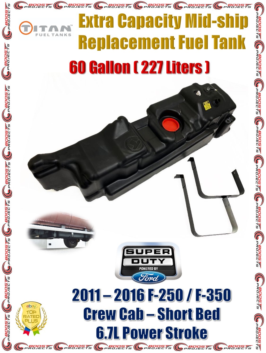 Titan Extra Capacity Midship Fuel Tank 60 Gallon For 1116 Ford F250 F