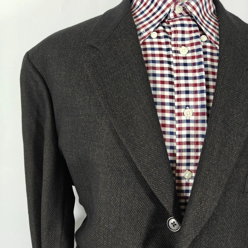 Casaco esportivo masculino Daniel Hechter blazer três botões marrom escuro lã penteada 46R - Imagem 4 de 4