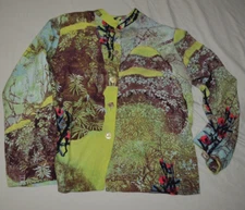 CITRON Santa Monica XL Silk Long Sleeve Button Up Blouse Tunic Top Shirt Vtg