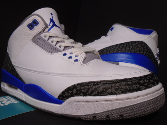 NIKE AIR JORDAN III 3 RETRO WHITE RACER BLUE BLACK CEMENT GREY
