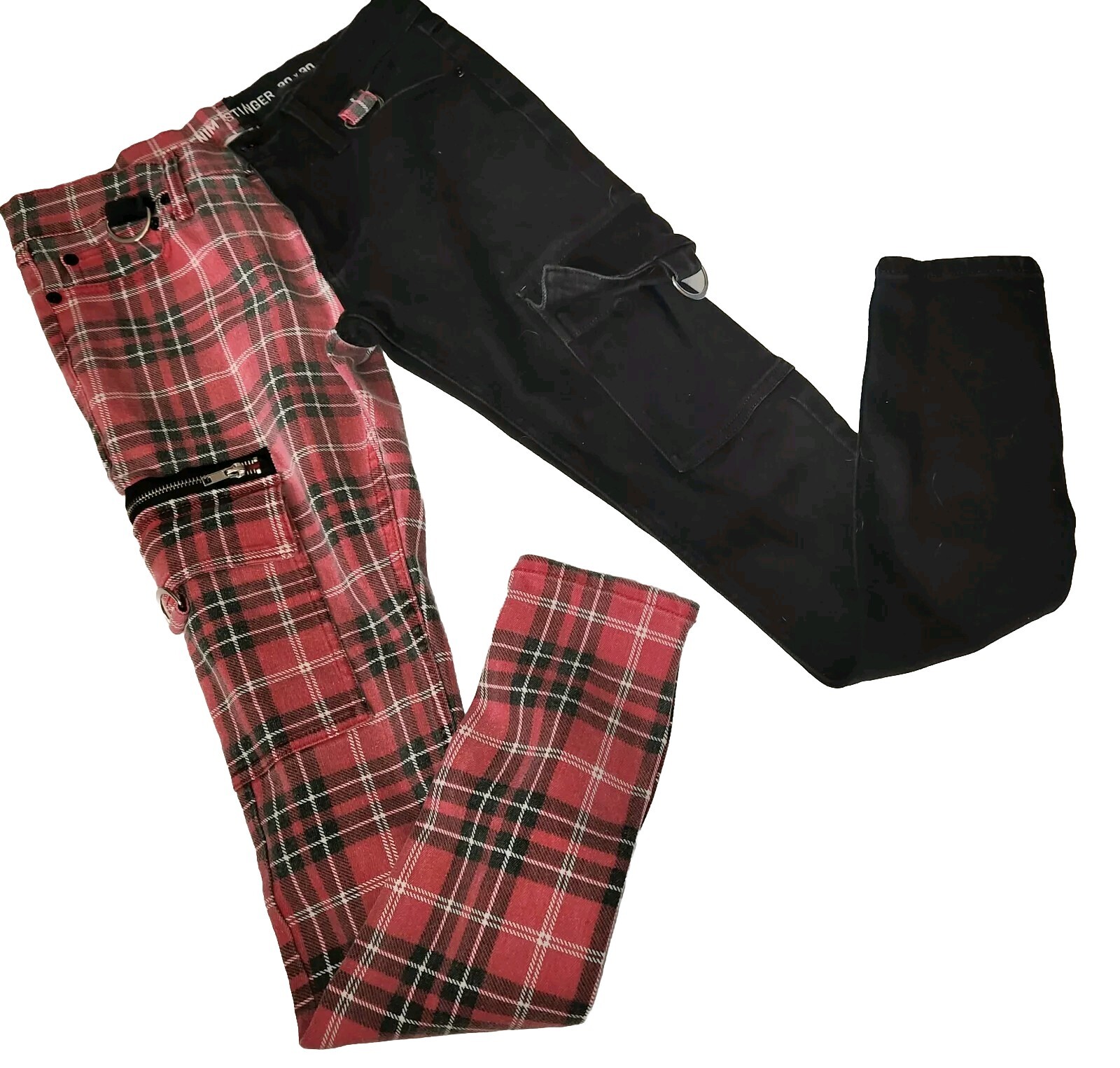 HT Denim Stinger Emo Jeans Hot Topic Size 30x30 Black/Red plaid