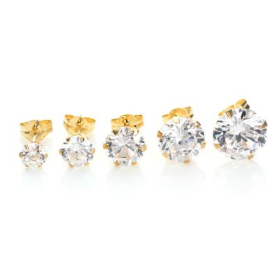 Paar 9ct Gelbgold 4 mm - 8 mm Rund Klar CZ Kristall Nieten/Ohrstecker