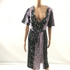 Influence Women Floral Shift Dress Midi Size US 4 V-neck Black Purple Belted New