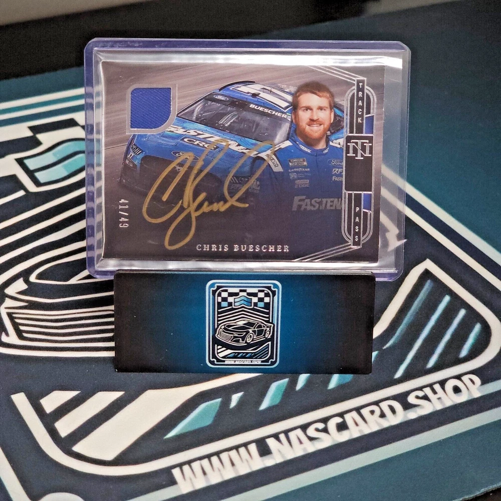 2023 Panini National Treasures - Track Pass Material Signatures Silver #TPS-CBS Chris Buescher /49 (AU, MEM)