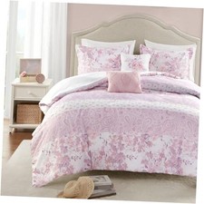 Queen Comforter Set, Romantic Floral Paisley, Solid F/Q Comforter Pink