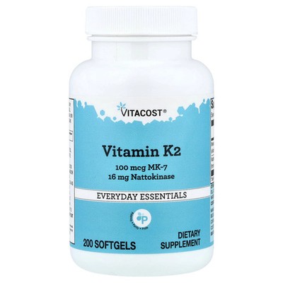 2 X Vitacost, Vitamin K2, MK-7 With Nattokinase, 200 Softgels