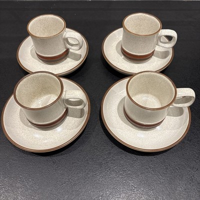 4 Vintage Denby ''Töpferscheibe'' Teetassen & Untertassen