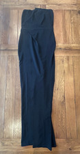 Boohoo Black Front Slit Strapless Bodycon Dress UK 8 Maxi Evening Stretch