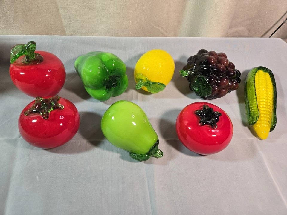 Juego de 8 piezas vintage de vidrio soplado a mano para frutas y verduras de Murano Foto 2 de 4