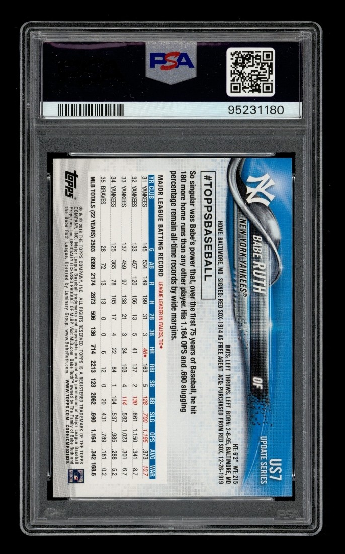 2018 Topps Update: #US7 Babe Ruth PSA 10 GEM MINT view 2