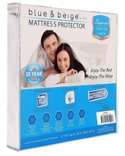 Einzel Matratzenschoner von Blau & Beige Superior Türkisches Leinen Baumwolle