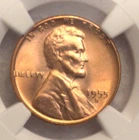 1955-S U.S. Lincoln Wheat Cent Certified by NGC MS 66 RD, Amazing Red Color