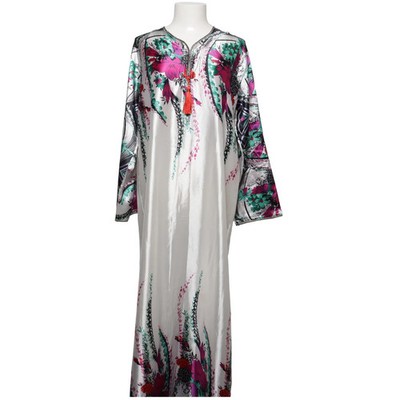 Liang Ling, Kaftan, Größe: L, Weiß/Mehrfarbig, Polyester/Viskose, Blumen #ulT