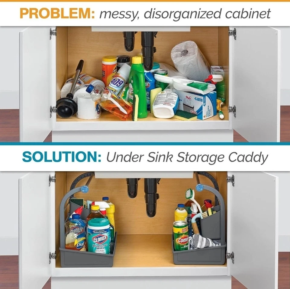 POLDER Debajo del Fregadero Carrito de Almacenamiento GRIS Cocina Baño Organizador 16.75x10.5" IN Foto 3 de 4