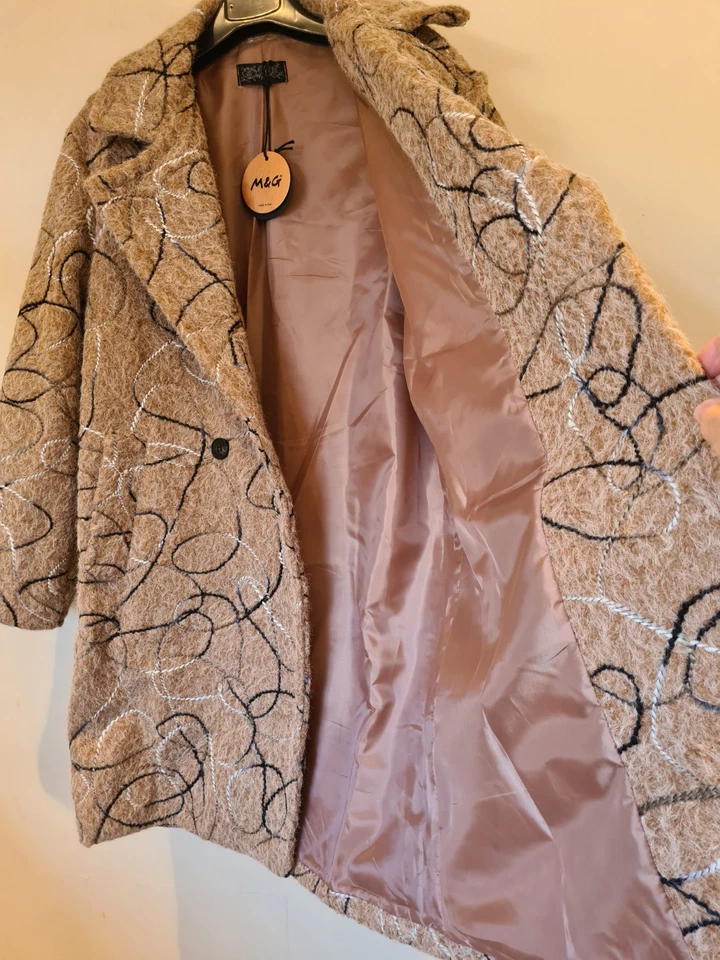 Made In Italy coat jacket collar pockets brown blanket stitch One Size UK 10-16 - Image 2 of 4