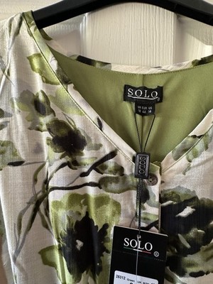 Brandneu mit Etikett Damen grün ärmellos gefüttert Blumen Tunika Kleid Größe 18 von Solo WUNDERSCHÖN