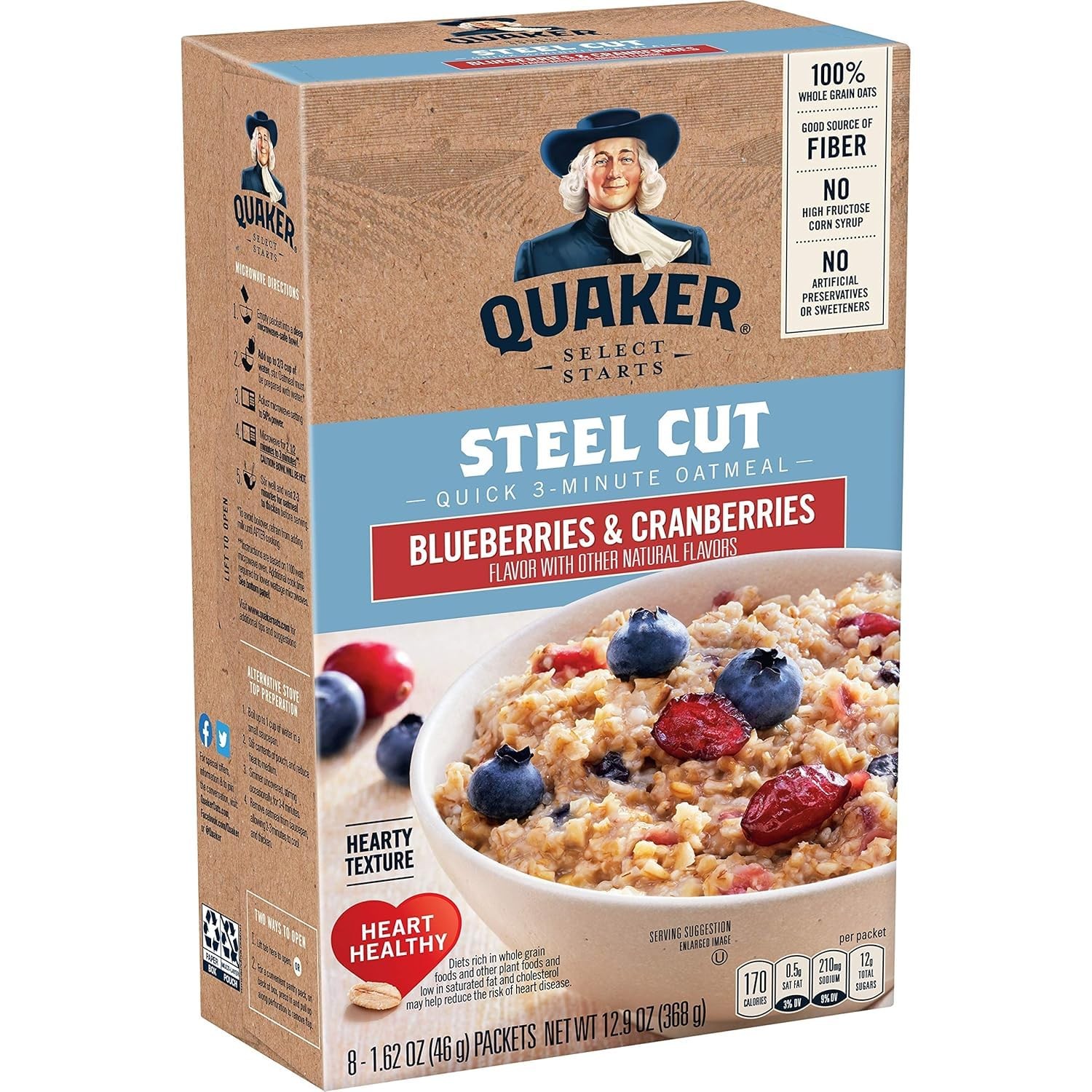 Quaker, Instant Steel Cut Oatmeal, Cranberries And 1.61 Ounce (Pack of 8) 